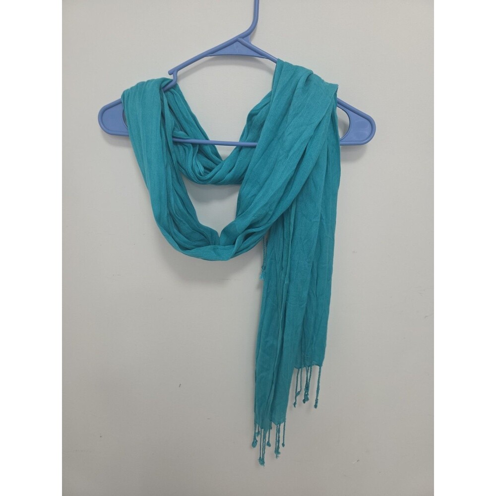 Teal Green Rectangle Scarf Wrap Kerchief  Tassle Fringe Lightweight